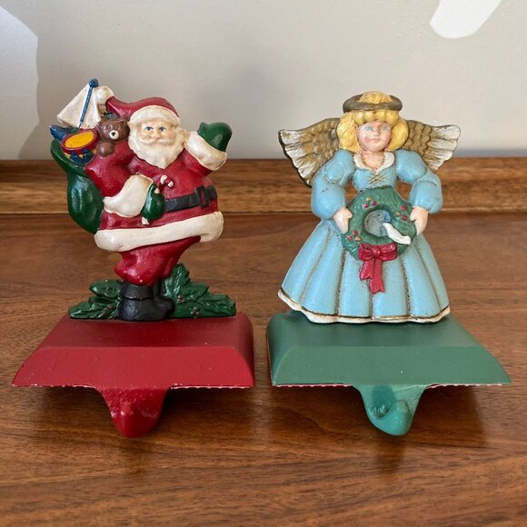 2 Midwest of Cannon Falls Cast-Iron Stocking Hangers Santa Claus & Angel Vintage - Picture 3 of 15